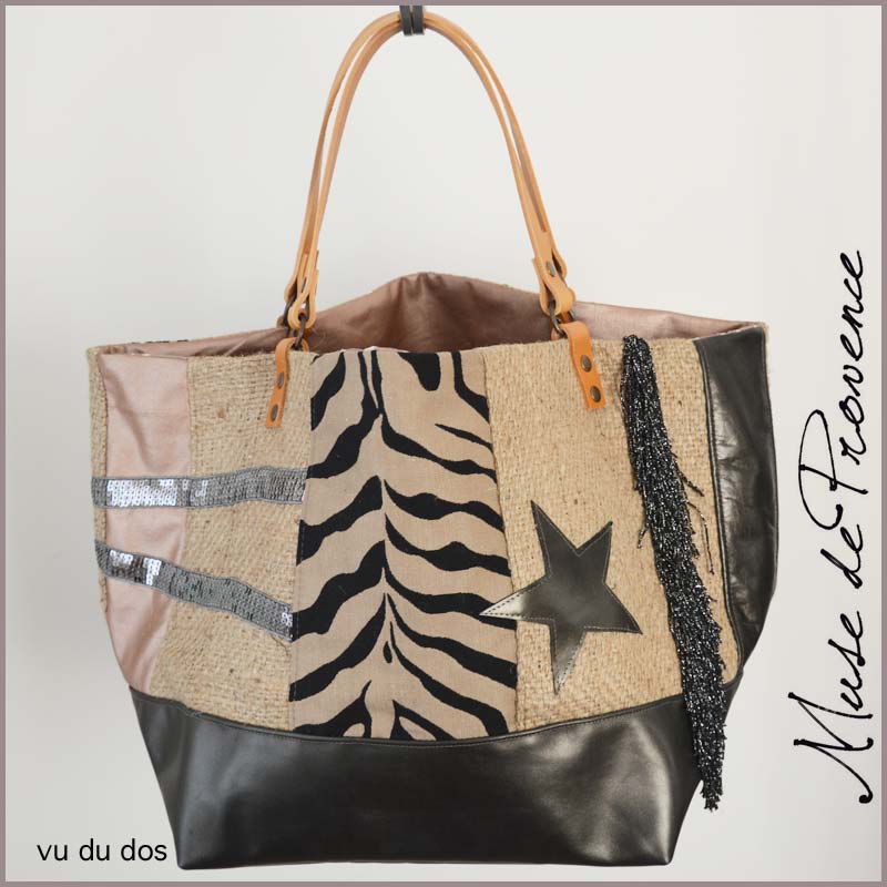 Sac cabas en jute et cuir bronze FOLIE BR Muse de Provence
