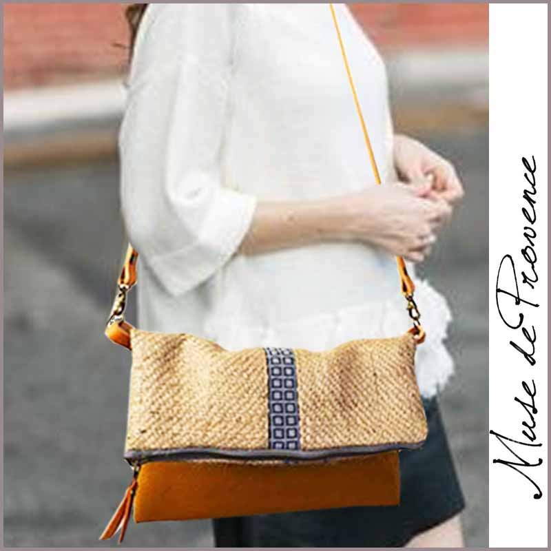 Sac bandoulière en cuir et jute LEONOR Muse de Provence