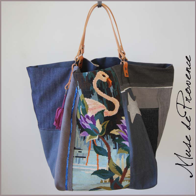 Sac grand cabas patchwork FLAMANT ROSE Muse de Provence