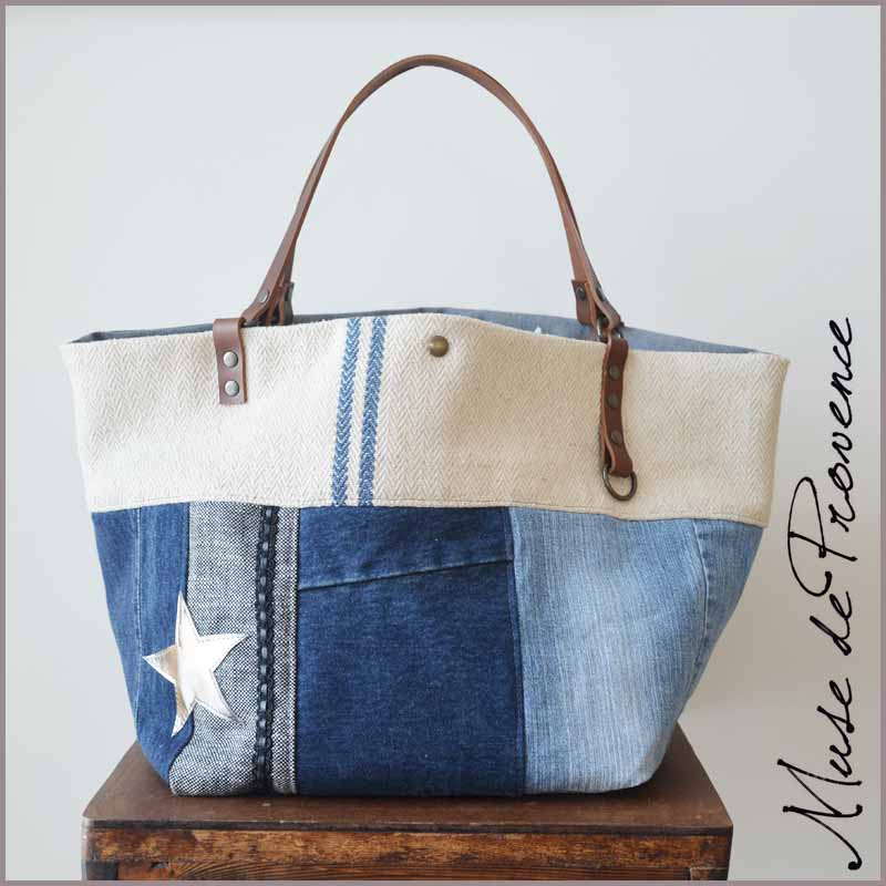 Sac cabas jean cuir PAGE Muse de Provence