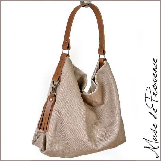 Sac seau beige - Sac seau en lin- Sac zippé- sac cabas avec fermeture éclair - sac seau chic