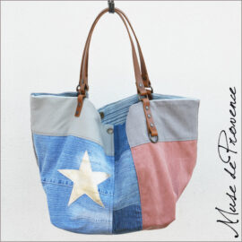 sac cabas jean sacs jean sac cabas unique et original en patchwork jean Sac en tissu recyclé Sac cabas réversible en jean Sac eco responsable Sac cabas bohème chic