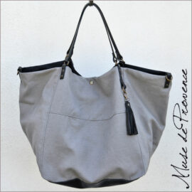 Sac de plage de luxe en lin et cuir - Grand sac cabas xxl en toile de lin et cuir noir - Maxi cabas souple - Sac de plage de luxe chic et minimaliste