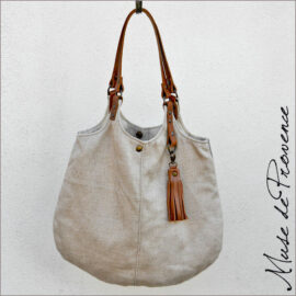 Sac cabas chic en lin beige Sac cabas en lin beige Sac cabas beige en lin Sac à main avec pompon Sac à main unique et original Sac cabas en matière naturelle Sac cabas made in France Sac cabas sobre en toile de lin