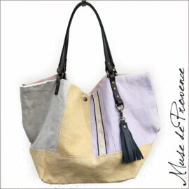 Sac cabas unique et réversible - Sac cabas réversible en patchwork - Sac cabas chic en toile de chanvre - Sac cabas fait main made in France