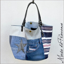 Sac jean création unique et originale - Sac cabas réversible en jean recyclé- Sacs jean fait main en création unique