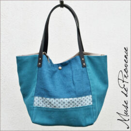Sac petit cabas chic en lin Sac cabas en patchwork lin Sac petit cabas réversible chic Sac petit cabas fait main en France Sac petit cabas haut de gamme