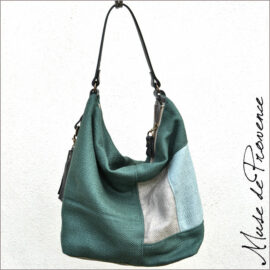 Sac seau cuir et lin chic et pratique Sac seau toile de lin vert et fermeture éclair - Sac seau minimaliste en cuir et lin vert - Sac seau luxe en cuir et lin vert