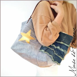 Sac jean en pièce unique de créateur - Sac cabas jean reversible -Sacs jean made in France - Sac jean unique et original