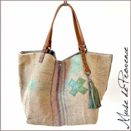 Sac cabas en toile de jute fait main - Sac cabas en jute made in France - Sacs uniques en jute - Sac cabas en jute bohème chic