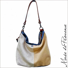 sac seau chic - Sac seau zippé - sac seau lin et cuir - Sac doré