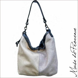 sac seau chic - Sac seau zippé - sac seau lin et cuir - Sac seau minimaliste