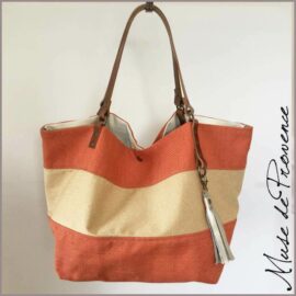 sac cabas réversible couleur mandarine et doré