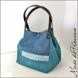 petit sac cabas en lin bleu