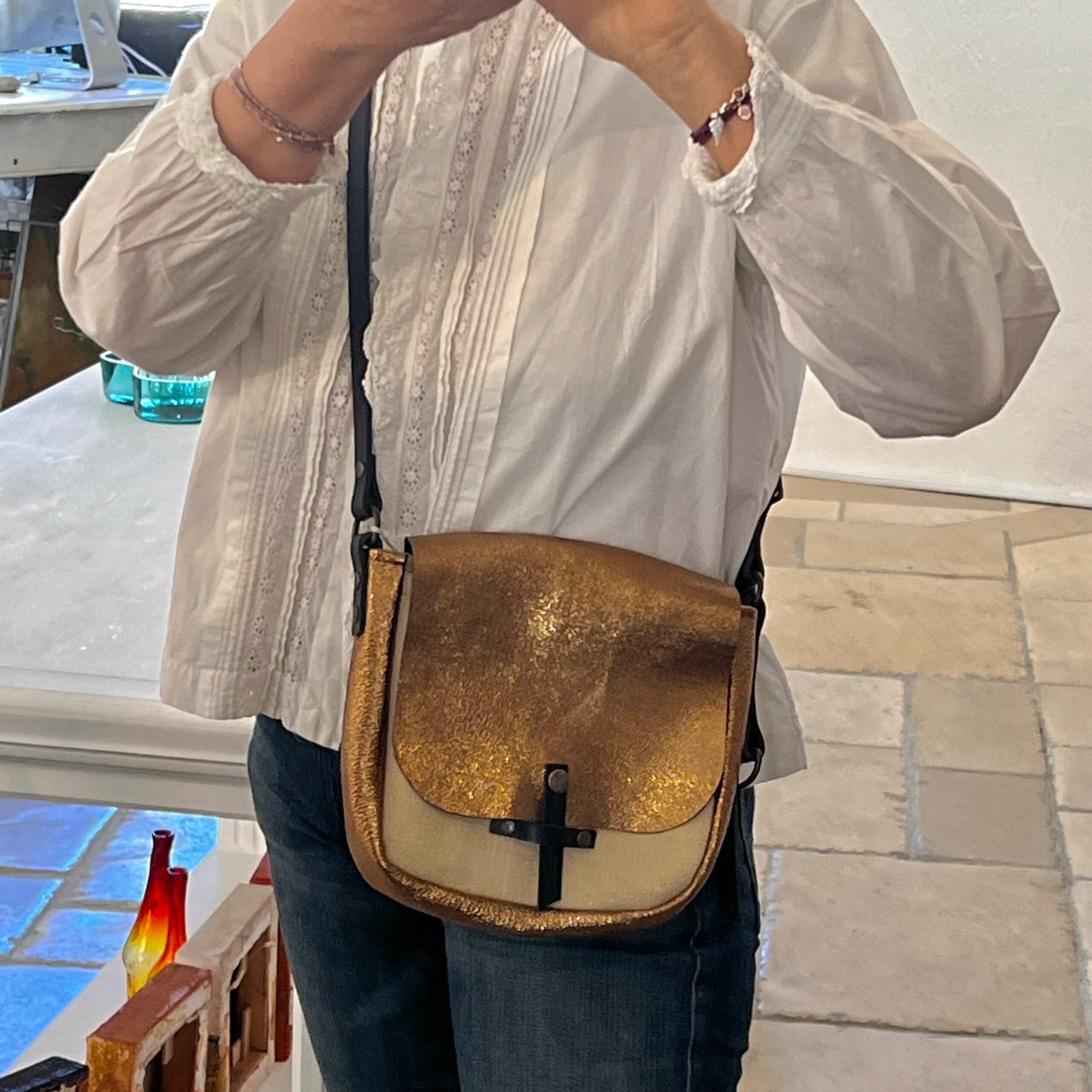 Sac à bandoulière en cuir vintage des années 70, sac à main