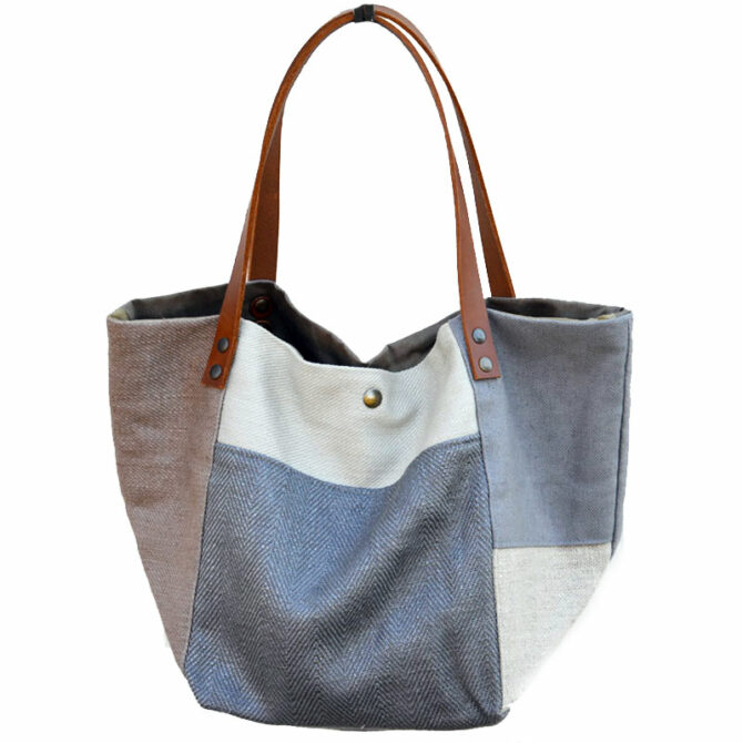 Grand sac à main en patchwork lin