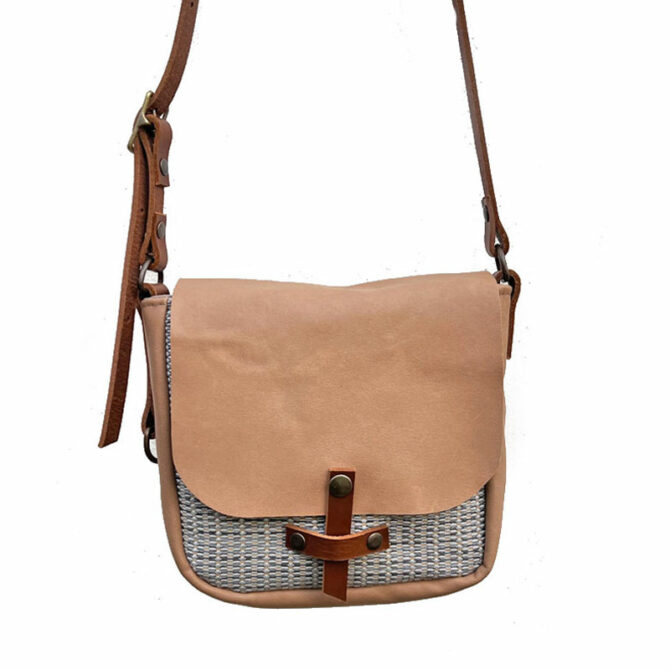 Small bag bag in fabric and leather - handmade shoulder bag in France