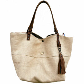 Grand sac cabas en chanvre naturel et cuir haut de gamme