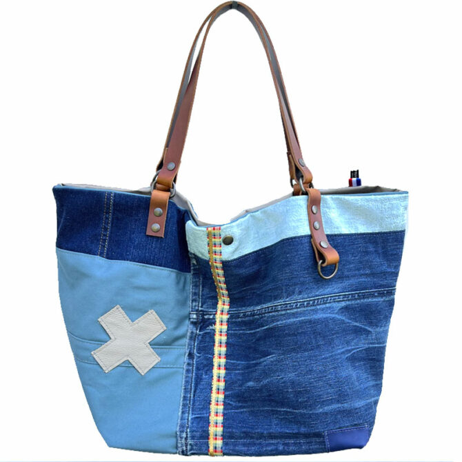sac cabas réversible en jean - sac jean fait main en pièce unique