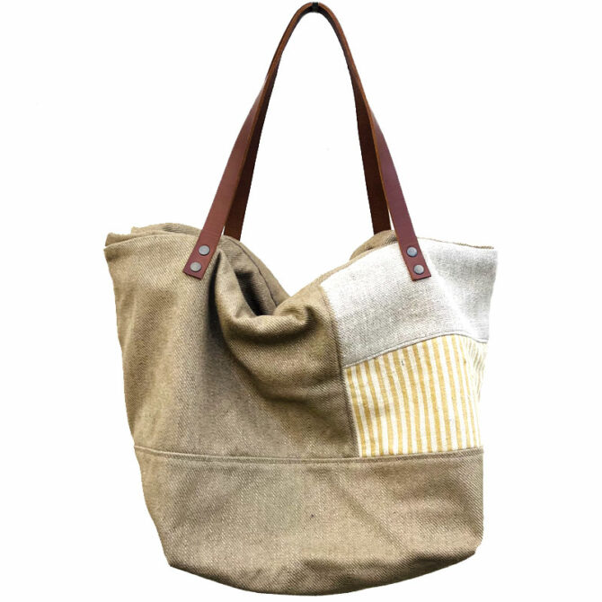 Sac cabas en lin fermé avec zip et fabriqué à la main en France.