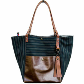 Sac de créateur, sac cabas chic en toile et cuir avec pompon en cuir