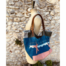 Sac cabas jean cuir Romance