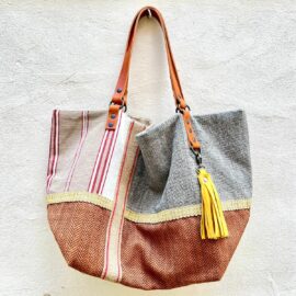 sac cabas cuir et tissu recyclé