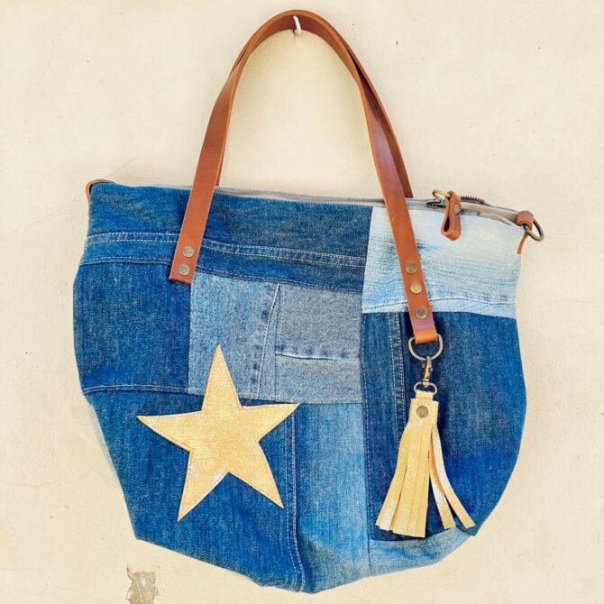 Sac cabas zippé en jean recyclé