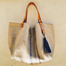 Sac cabas en jute et réversible fait main en pièce unique