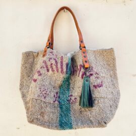 Cabas jute un grand sac à main original en jute et cuir