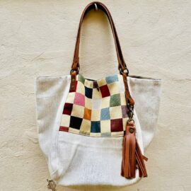 Sac à main lin et cuir