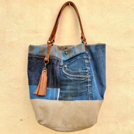 jeans shopping bag, jean patchwork shopping bag, tailor -made bag