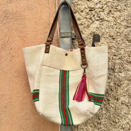 sac cabas réversible en toile et cuir