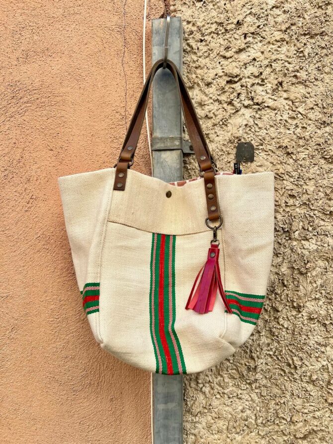 sac cabas réversible en toile et cuir