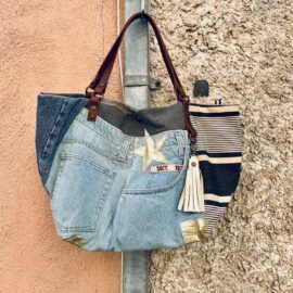 sac cabas réversible en jean - sac jean fait main en pièce unique