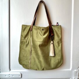 Sac cabas slim velours vert