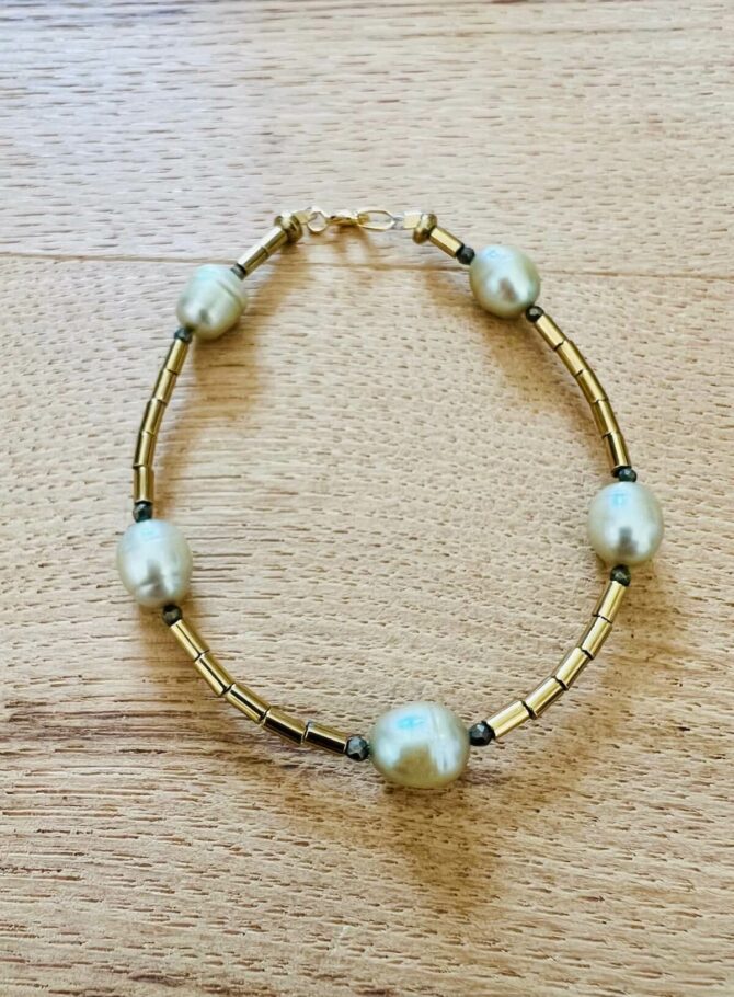 Bracelet hématite dorée perles – Image 3