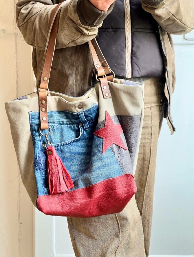 Sac cabas jean et cuir Rosso – Image 2