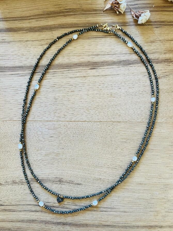 Collier pyrite coeur diamants – Image 3