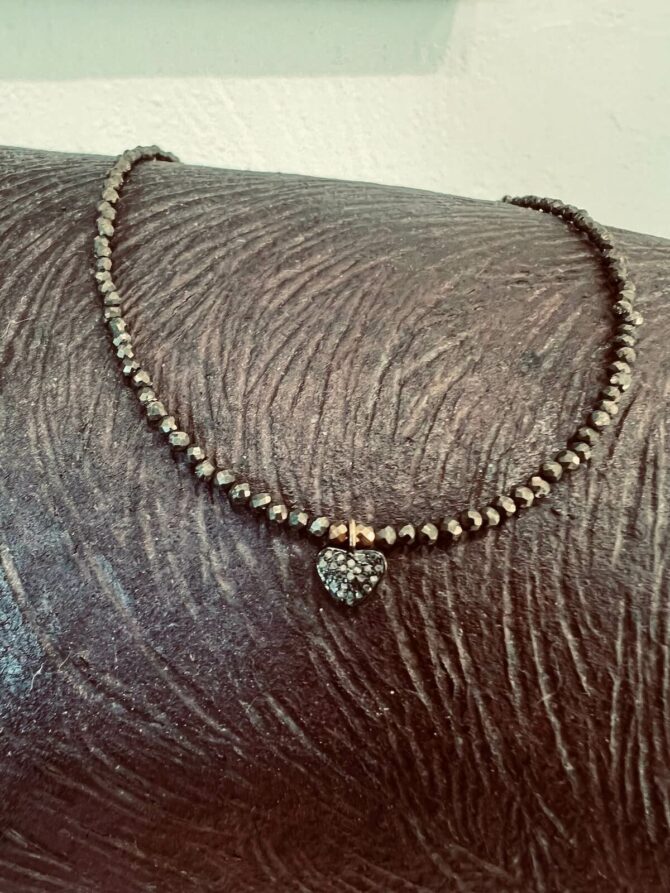 Collier pyrite coeur diamants