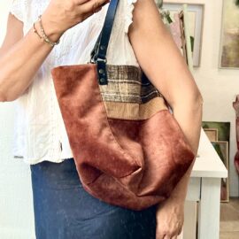 Sac cabas réversible en velours cuivré
