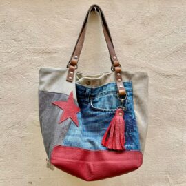 Sac cabas jean et cuir Rosso