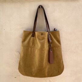 Sac cabas slim velours doré